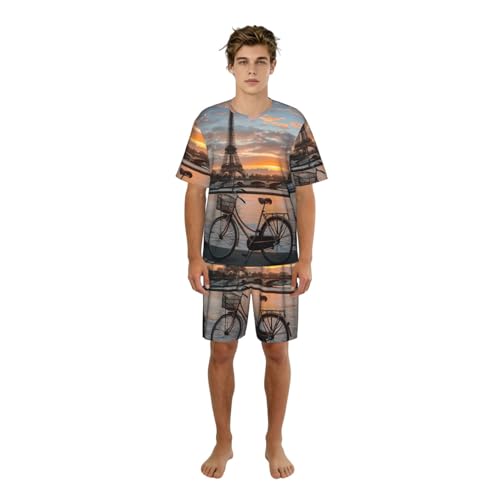 Pyjama homme manches courtes Tour Eiffel vêtement nuit respirant