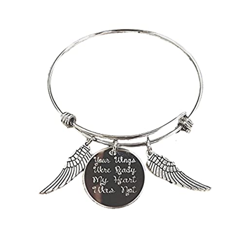 Your Wings Were Ready My Heart Was Not Charm Bracelet Memorial Gift Loss of Loved One, Wings with Heart Grief Jewelry