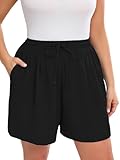 Aulooks Plus Size Women's Casual Comfy Wide Leg Shorts Black 4X Lightweight High Waisted Adjustable Tie Knot Loose Summer Baggy Short Pants with Pockets