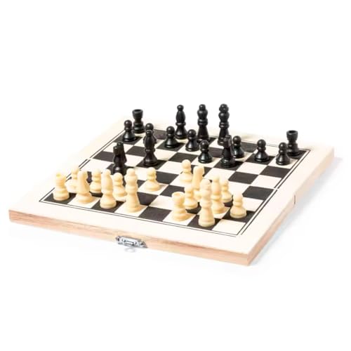 Blitz 1914 Ajedrez de Viaje con Tablero Plegable de Madera Natural Incluye Figuras (21 x 21 cm) (1)