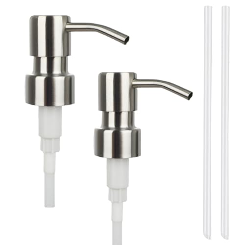 2 Stück Seifenspender Pumpkopf, Edelstahl Seifenspender Ersatzpumpe mit 5 Rohren Ersatz für Seifenspenders Pumpe für Lotion DIY Normale Glasmundflaschen