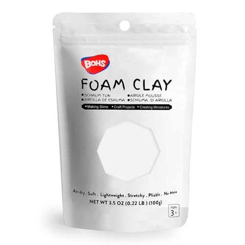 BOHS White Foam Clay Lite - Squishy Soft Air Dry -for School Project Cosplay Fake Bake Slime Supplies-100 Grams