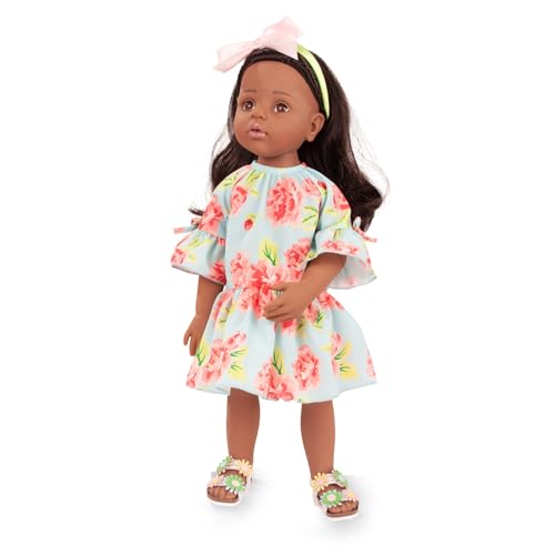 Gotz: Happy Kidz: Ava - 19.5 Standing Poseable Doll Green & Pink Floral Dress Black Hair Sandals Bow Headband Hard Body Collectible Toy Kids 3+