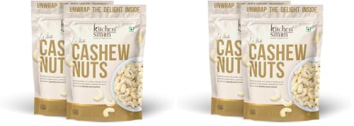 Image of KitchenSmith Premium Whole Cashew - Pack of 4 (250gm Each) | Grade W240 |Crunchy Cashews, Kaju Dry Fruit & Cashew Nuts | Gluten Free & Plant Based Protein (Air Tight Pouch)