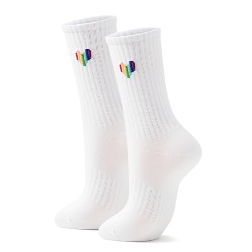 Zando LGBTQ Pride Socks Men Rainbow Striped Socks Rainbow Lgbtq Stuff Gifts for Gay Men White Colorful Pride Parade Festivals Cotton Size 10-13