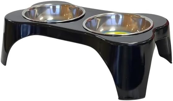Elevated Pet Bowl Set, Double Stainless Steel Dishes with Black Stand, Raised Dog Cat Feeder