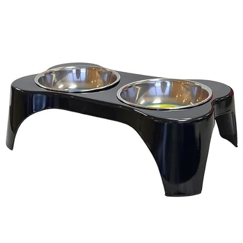 Elevated Pet Bowl Set, Double Stainless Steel Dishes Black