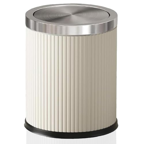 Image of 4 Gallon Bathroom Trash Can with Swing Lid, White Silver Leather Garbage Can, Modern, Large, Big Waste Basket, for Bedroom Kitchen Powder Room Toilet (15L Elegant White)