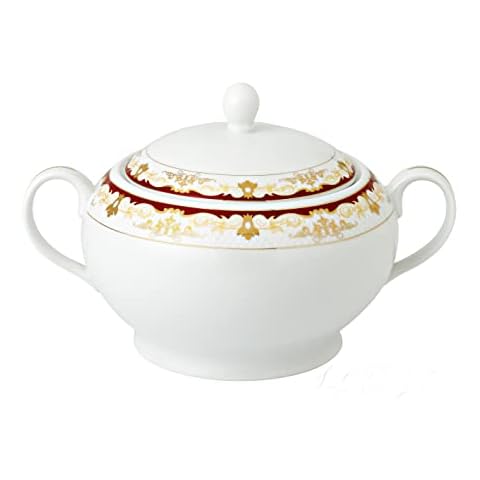 Lorren Home Trends S-21 Mabel Tureen, Porcelain, Red Cover