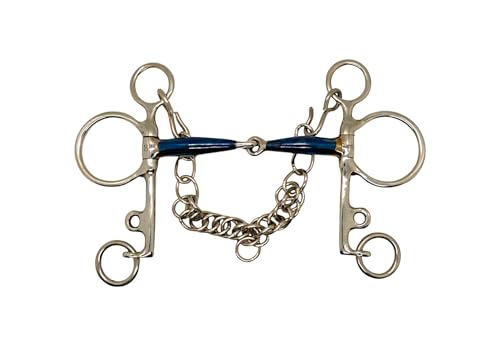 Bello-Equine Polo Stainless Steel Jointed Pelham Bit Sweet Iron - 130mm (Polo - Sweet Iron Blue)