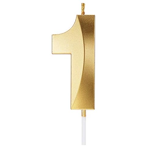 Pfizermay 2.76 Inch Gold Glitter Happy Birthday Cake Candles Number Candles Cake Topper Decoration for Wedding, Festival, Reunions, Theme Party Anniversary Kids, Adults, Baby, Pets (Gold, 1) Cover