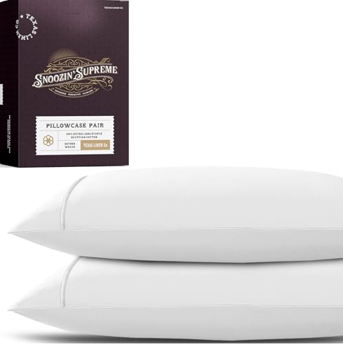 Image of TEXAS LINEN CO. 100% Egyptian Cotton Pillowcases King Size - 2000 Series Luxury Cotton Pillow Case Set of 2, Soft Cooling Breathable, Envelope Closure Hotel Quality Pillowcase (21 x 41, White)