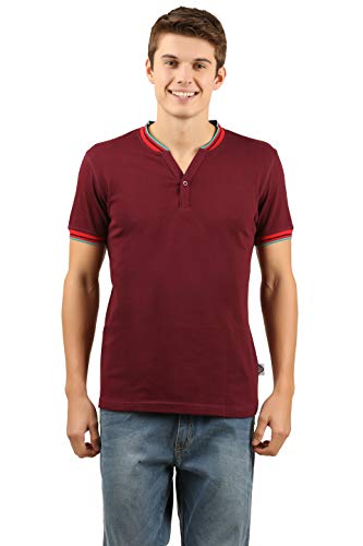 Image of Zebu Men's Half Sleeve Cotton Henley Neck Tshirt with bio wash (Pack of 1). Maroon
