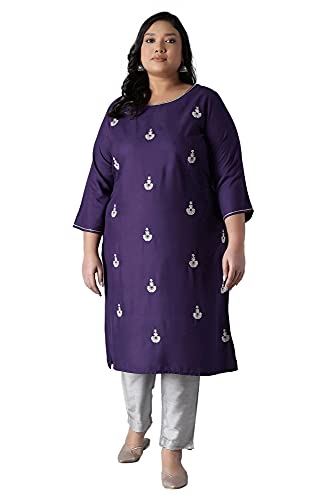 Image of W for Woman Women Viscose Straight Fit Straight Kurta with Buti Embroidery