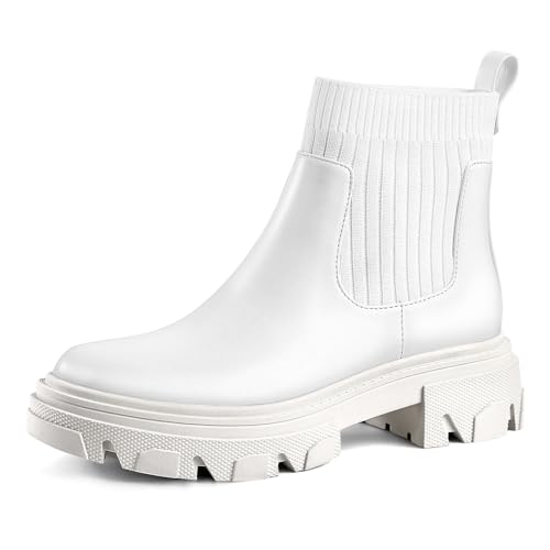 PIZZ ANNU Women's ClEARY Fashion Chelsea Boots Platform Lug Sole Combat Casual Elastic Chunky Heel Ankle Booties Shoes