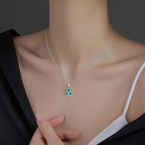 SLUYNZ 925 Sterling Silver Green Shamrock Choker Necklace for Women Teens Clover Pandant Necklace Chain 6