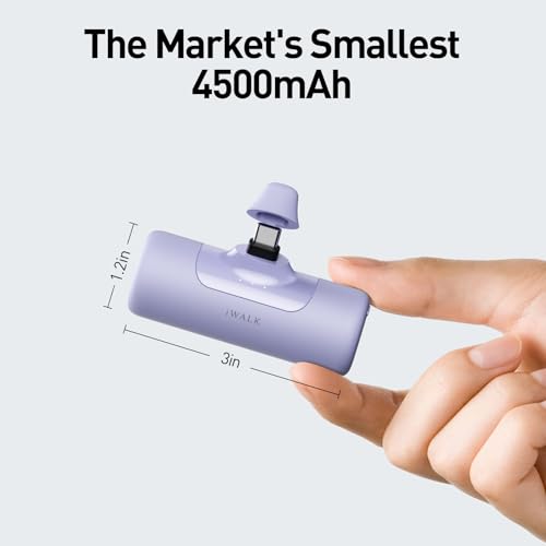 Image of iWALK 4,500mAh Portable Charger for iPhone 15 /16 /17, Power Bank with Build-in USB C Connector, Battery Pack Phone Charger for iPhone Series, Samsung S22 /23 /24 Series and Android, Purple
