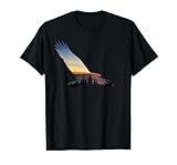 Lovely Flying Eagle Trippy Forest Sky Silhouette T-Shirt, Men, Black, Large