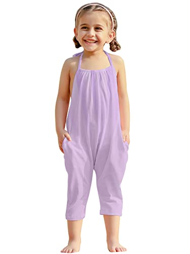 Raisevern 2T 3T Romper Baby Girls Summer Clothes Purple Slouch Jumpsuit Toddler Infant Strap Backless Jumper One Piece Harem Outfits Kid Overalls #TOP4
