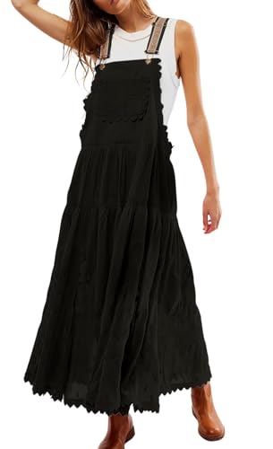 Image of Women Bib Overall Dress Jumper Babydoll Pinafore Dress Embroidered Lace Maternity Straps Suspender Dress