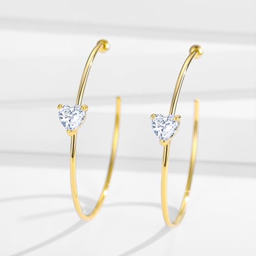 Chic Large Gold Hoop Earrings for Women – 14k Gold Plated with Sterling Silver Post – Trendy Heart Design with Cubic Zirconia – Perfect Jewelry Gifts for Every Occasion - Image 8