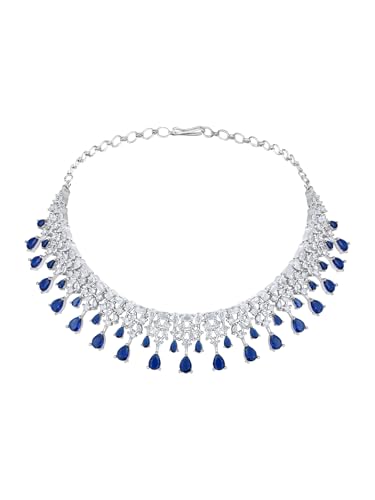 Image of ASMITTA Jewellery Silver American Diamond Necklace Set with Maang Tikka | Traditional Rhodium-Plated CZ Jewellery Sets for Women | Perfect for Bridal Weddings, Festivals & Special Occasions