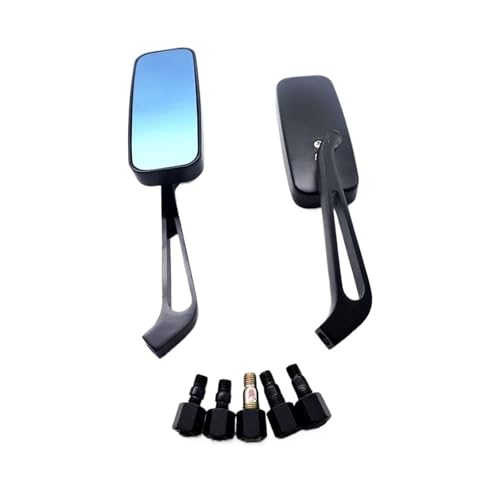 Espejo retrovisor de motocicleta universal de 8 mm y 10 mm con cristal azul ahumado rectangular