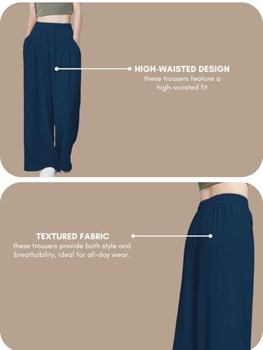 Image of GRECIILOOKS High Waist Polycotton Trousers for Women - Flared Parachute Pants with Side Pockets | Casual Travel Cargo Pants (Available in Plus Size and Value Pack)