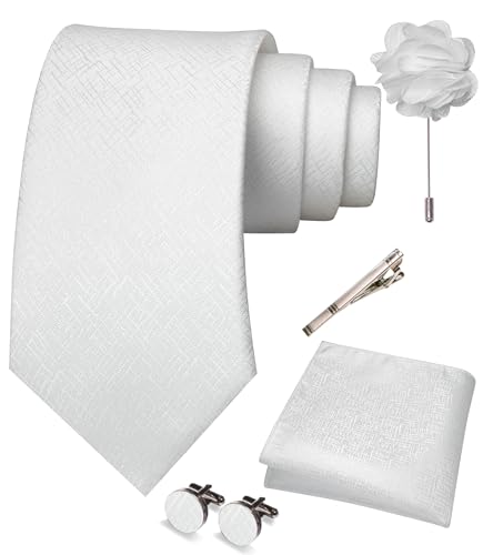 Image of JEMYGINS Mens Tie and Pocket Square,Lapel Pin,Cufflinks,Tie Clip Sets with Gift Box 5PCS