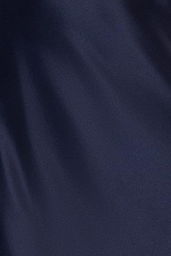 Image of Xscape Women's Floor Length Satin Halter Gown with Crisscross Neckline, Tie Back Sash and Sheath Silhouette, Navy, 12