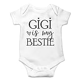 AW Fashions Gigi Is My Bestie Baby Bodysuit Funny Adorable Romper Clothing for Boys, Girls, and Unisex (6 Months, White)