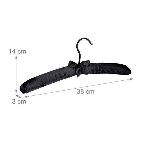 Relaxdays Kleiderbügel Satin, 5er Pack, weich gepolstert, 360° drehbarer Haken, dekorative Schleife, 38 cm, schwarz, 5 Stück