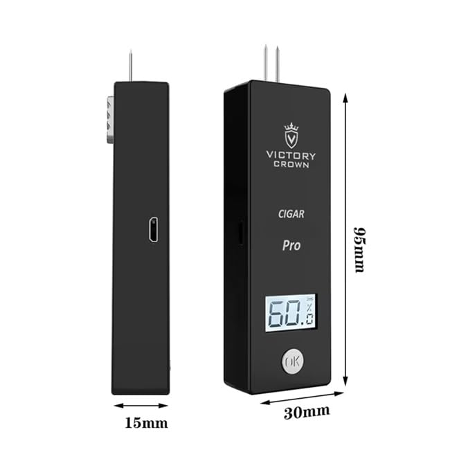 Electric Cigar Humidity Meter with LCD Display Digital Rechargeable Moisture Guage Tester Reader Humidor Hygrometer Needle Smoking Tobacco Accessories Husband Father Gifts (Black)