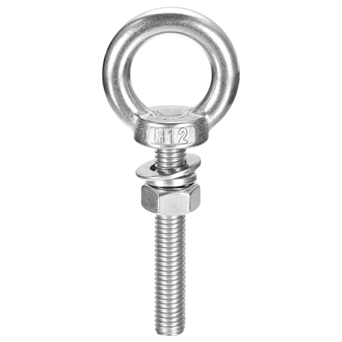 Image of uxcell Lifting Eye Bolt, 1 Set M12 x 60mm Eye Bolt with Nut Washer 304 Stainless Steel Shoulder Lifting Ring Eye Bolt for Hanging Item