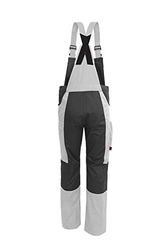 Qualitex X-Serie Unisex Latzhose in weiß/grau Größe 66, Lange Arbeitshose für Herren und Damen, Cargohose mit vielen Taschen – Bild 2