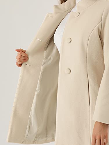 Allegra K Women's Winter Overcoat Mid-Thigh Stand Collar Single Breasted Long Coat Small Beige #TOP5