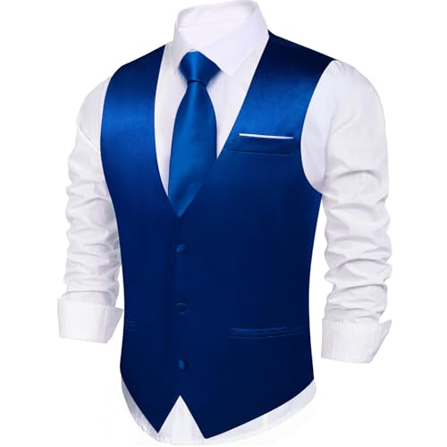 Image of Barry.Wang Vest for Men Business /Leisure Dress Suit Vests V-neck 2 Pockets Wedding Party Tuxedo Satin Waistcoat