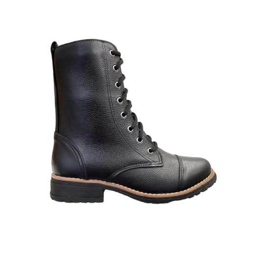 QR Shoes, Bota Coturno Feminina Preta em Couro Cano Médio Salto Baixo Cor:Preto;Tamanho:37