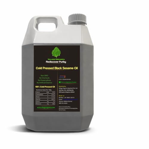 Image of Village-Organica Cold-Pressed Black Sesame Oil 5 Litre HDPE Can | 100% Pure & Natural | Bulk Cooking, Skin & Hair Care | Antioxidant & Nutrient-Rich Wellness Oil