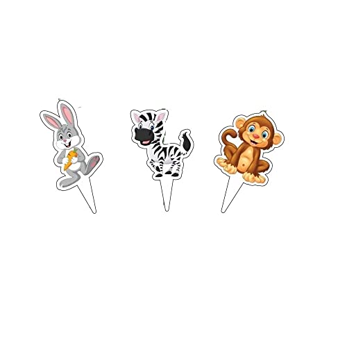 Image of 6 pcs Set of Animal Cake Topper Theme for Happy Birthday Cakes Cupcake Birthday party Decoration Baby Shower Party Decorating Items (Pack of 6, Multicolor)
