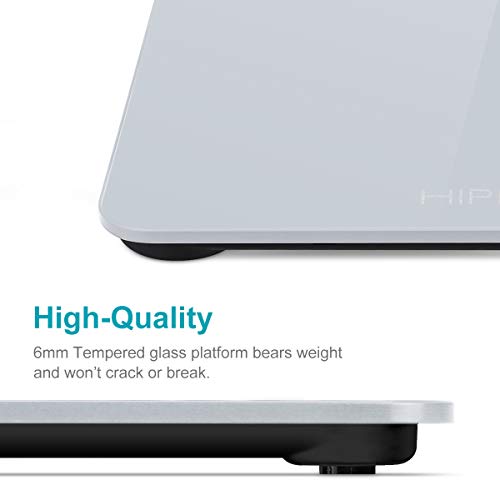 Body Weight Scale for People, HIPPIH Battery-Powered Digital Bathroom Scale with Round Corner, 11x11 in Precise Grey Body Scale with Step-On Technology, Large Blacklit Display, 400 Pounds Max