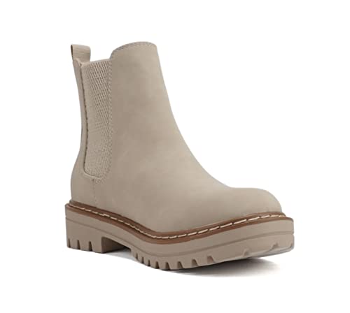 Image of Soda Pilot ~ Women Lug Sole Low Heel Chelsea Fashion Ankle Bootie w /Double Elastic Gore