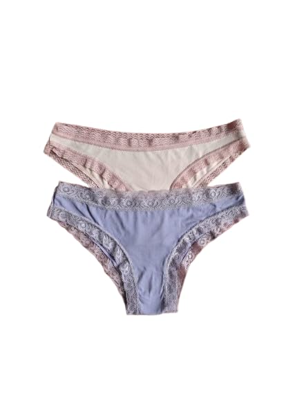 Women's Lace-Trimmed Cotton Bikini Panties, Soft Comfort Underwear in Blush Pink and Lavender, 2 Pack-image-12