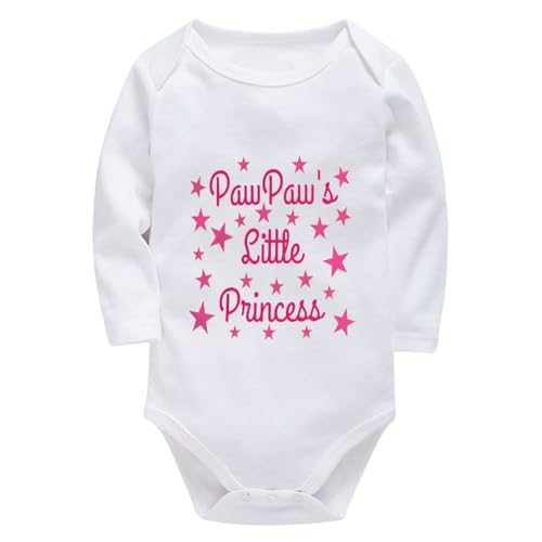 WOOYONGING Pawpaw's Little Princess Unisex Newborn Clothes Long Sleeve Baby Girl Neutral Romper White Baby White Onesie 3-6 Months