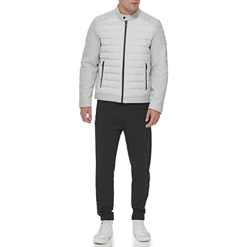 Image of DKNY Men's Mixed Media Faux Leather Puffer Motocross Racer Jacket