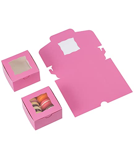 Bekoetoz 100Pcs Paper Cookie Boxes With Window Small Bakery Boxes 4X4X2.5 Inches Mini Cake Boxes For Pastries,Cupcakes,Desserts,Donuts,Chocolate Strawberries,Candy,Treat Boxes(4 * 4 * 2.5,Pink) #TOP3