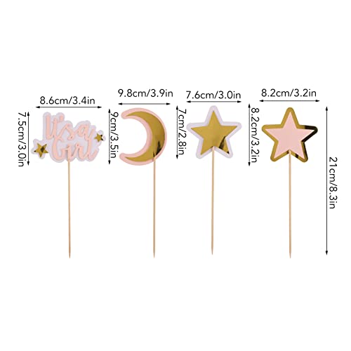 Decoração de bolo estrela e lua vara de bambu para chá de bebê Garota HM2140903