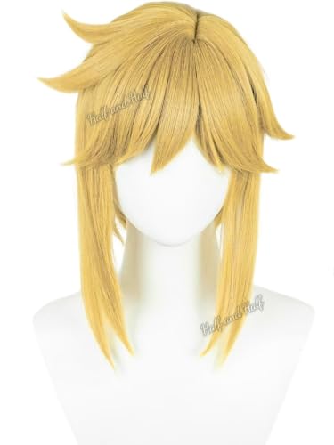 Image of Half and Half Short Blonde Anime Cosplay Wig for Men Golden Spiky Layered Game Male Wig with Bangs for Women Unisex Halloween Party Costumes