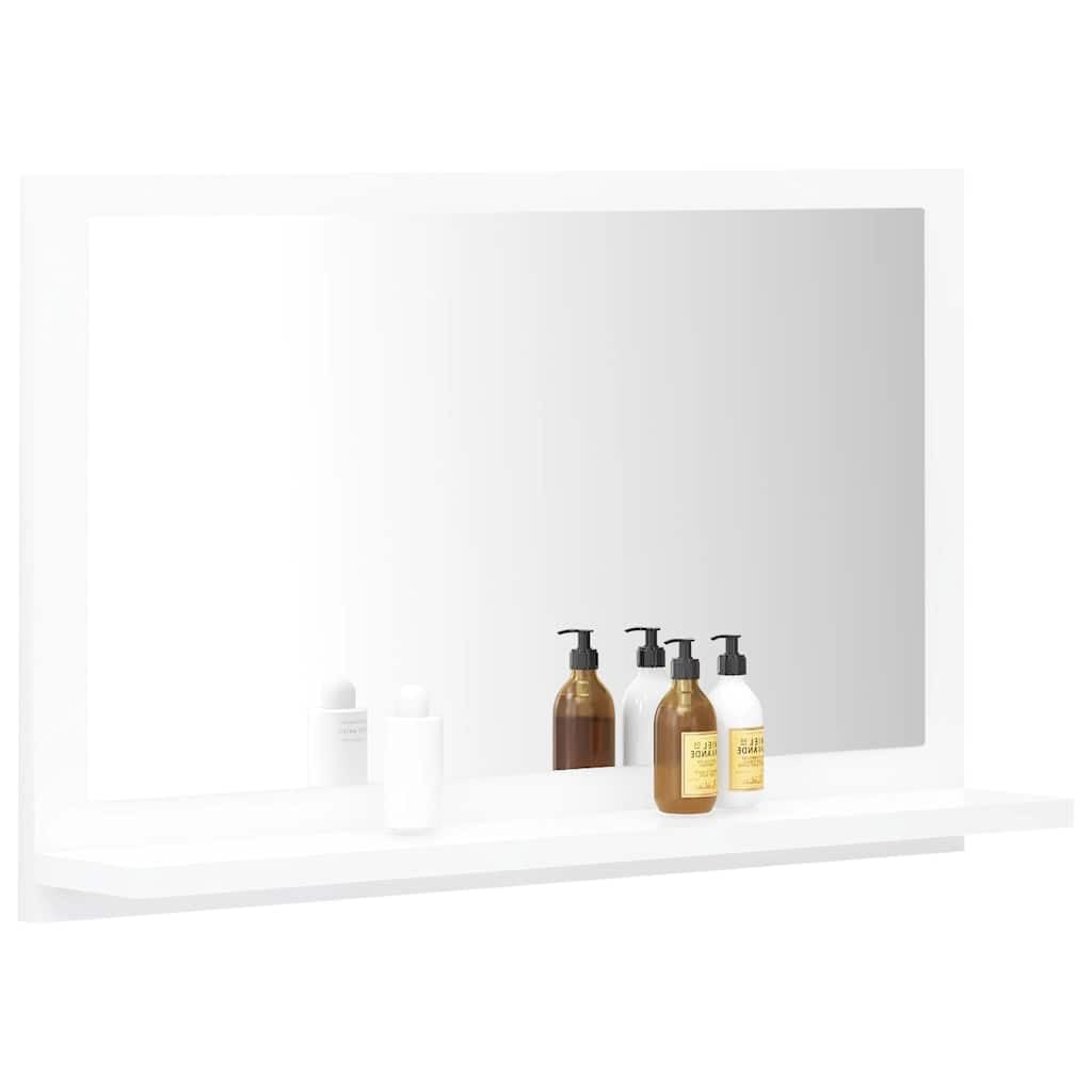 Lustro łazienkowe białe z materiału drewnopochodnego z półką, 60 x 10,5 x 37 cm, wiszące, do łazienki, umywalki, toalety dla gości, zajmuje mało miejsca i jest łatwe w utrzymaniu