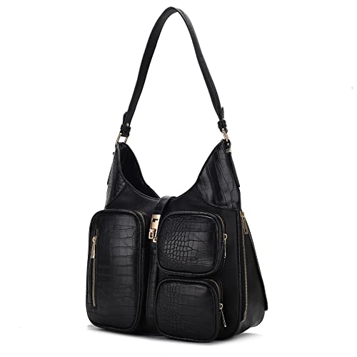 Image of MKF Collection Shoulder Bag for Women, Handbag Purse Top-Handle Hobo Bag Crocodile-embossed Vegan Leather Purse